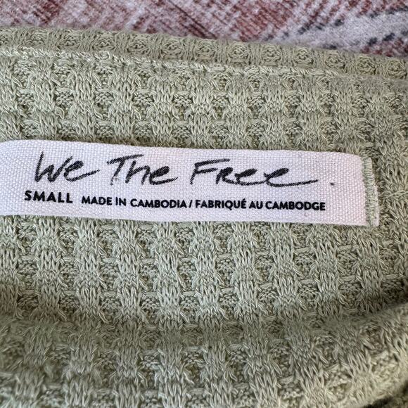 Free People We The Free Light Green Waffle Knit Thermal Tunic Long Sleeve Tee - Picture 3 of 12